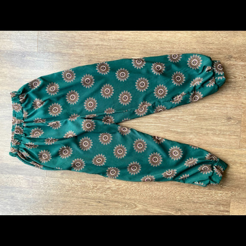 Green Tribal Bohemian Balloon Pants Size Small
